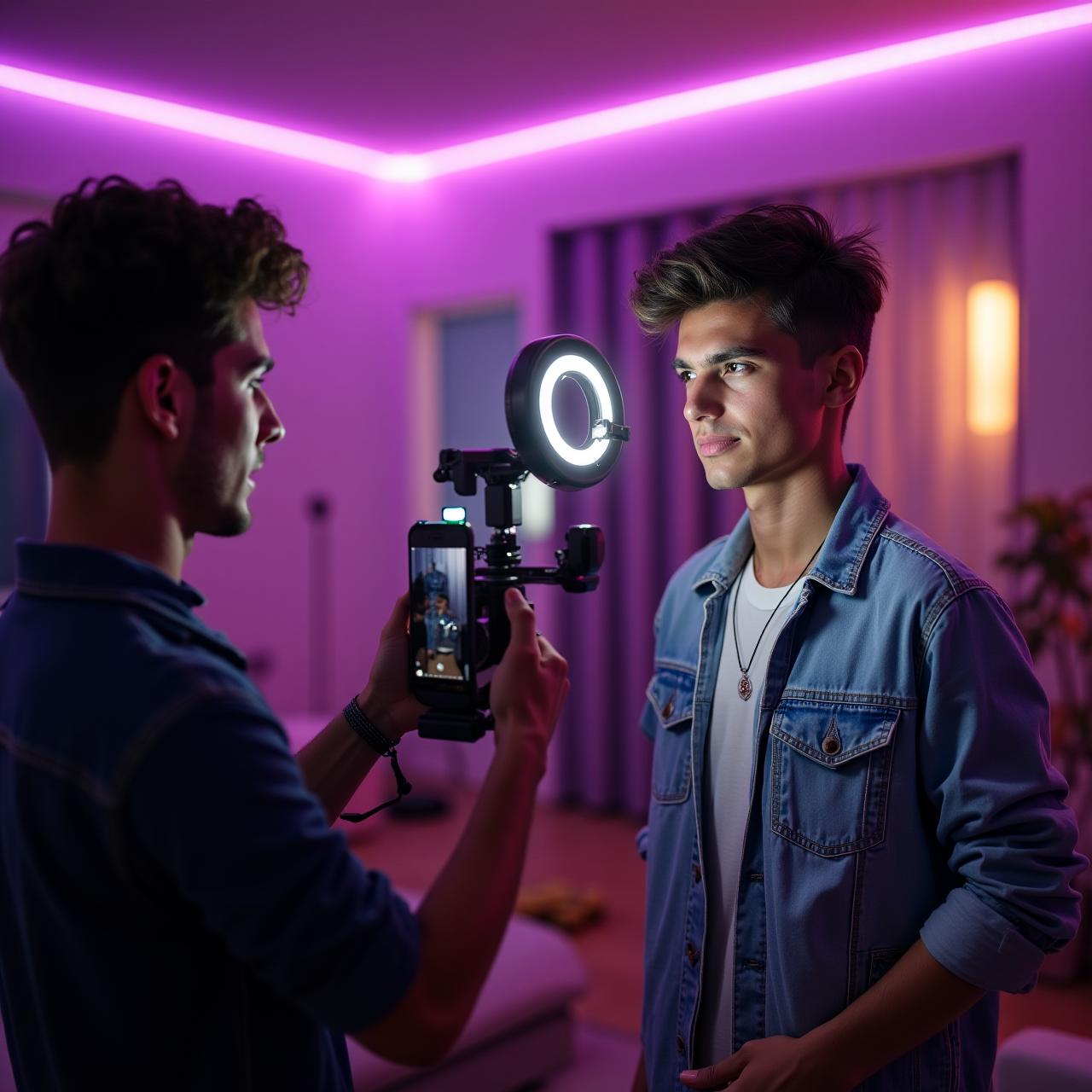 Giovane creator italiano mentre registra un video creativo